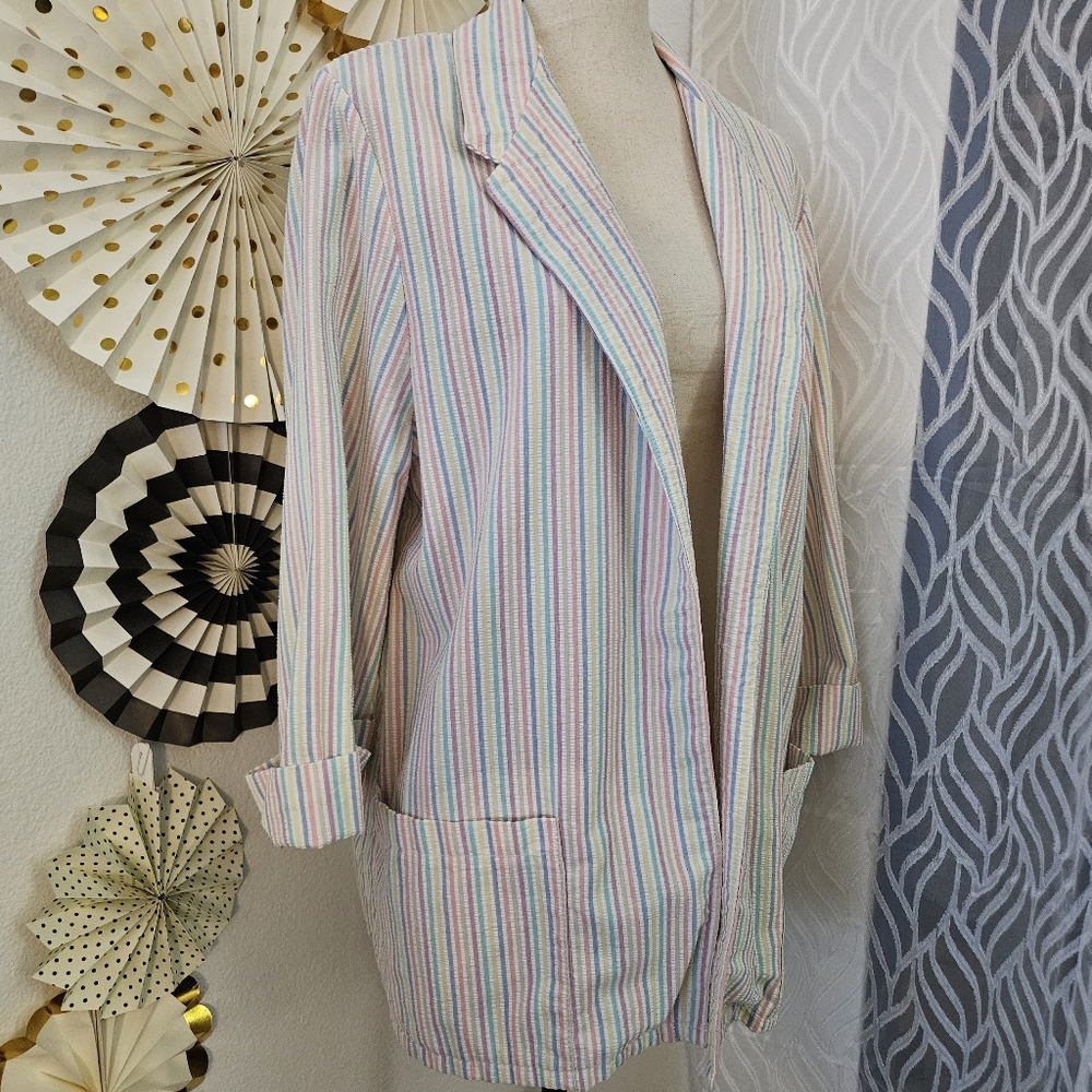 Vintage The Season Ticket | Pastel Striped Open Blazer | Size 40 View 3